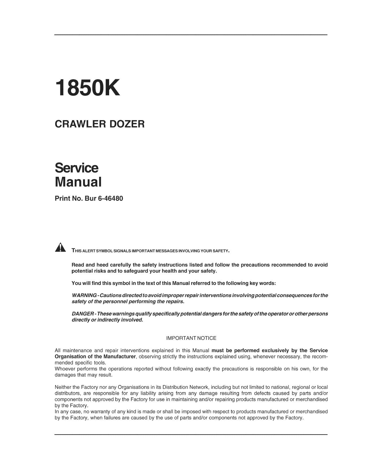 1850K Crawler Dozer COMPLETE Service manual